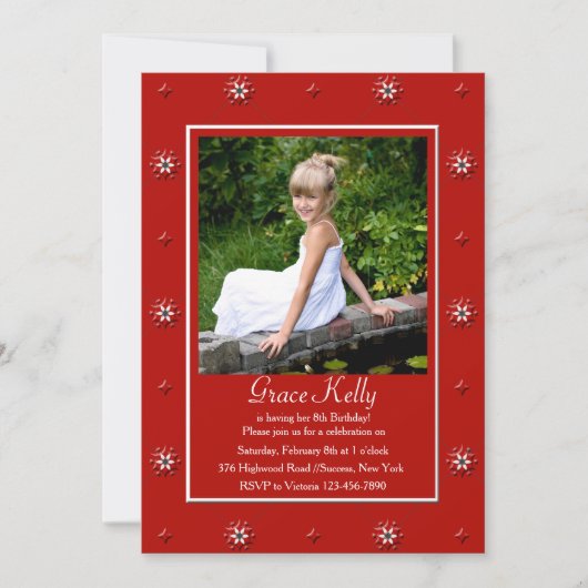 燃えるような赤い写真カード 招待状 (正面)