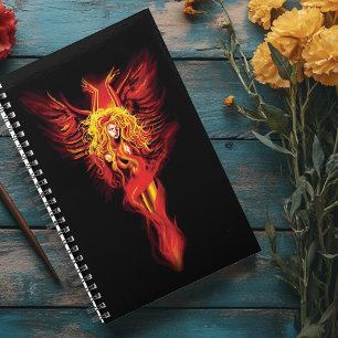 燃えるような赤い幻想のフェニックスの女神 黒 プランナー手帳