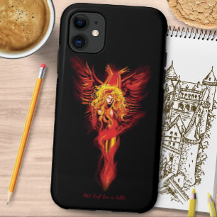 燃えるような赤い幻想のフェニックスの女神 黒 iPhone 11 ケース