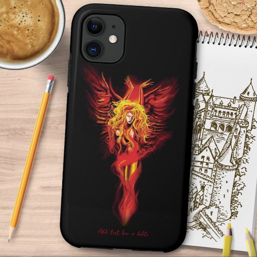燃えるような赤い幻想のフェニックスの女神 黒 Case-Mate iPhoneケース