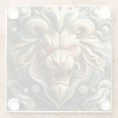 燃えるような赤い目をした強力な金ゴールドライオン ガラスコースター (裏面)