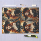 燃えるような赤毛の秋のひまわり魔女 薄葉紙 (クラフト)