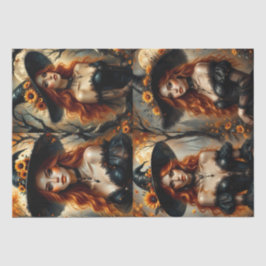 燃えるような赤毛の秋のひまわり魔女 薄葉紙