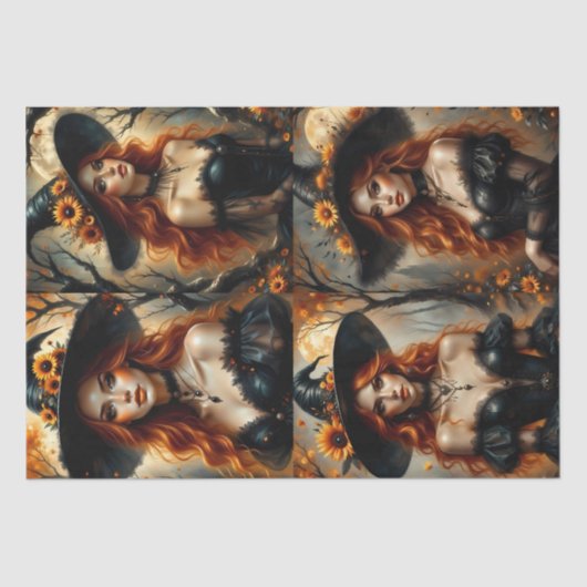 燃えるような赤毛の秋のひまわり魔女 薄葉紙 (正面)