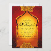 燃えるような赤金ロイヤルインドアラビアンテーマウェディング 招待状 (正面)