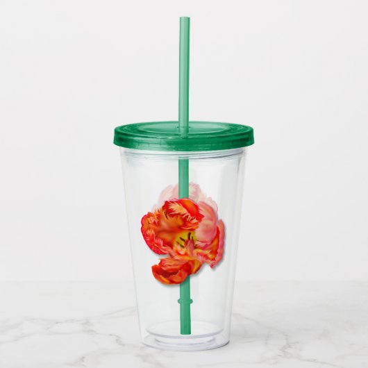 燃えるオレンジのオウムのチューリップデジタルアート アクリルタンブラー (正面)