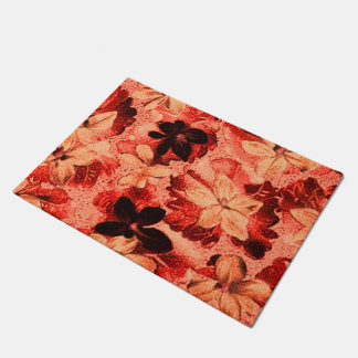 燃えるオレンジヴィンテージの花柄 ドアマット