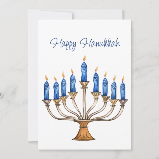 燃えるキャンドルのメノーラ ハッピー・ハヌカ・カード (正面)