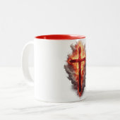 燃えるキリストの十字架 コーヒーマグ ツートーンマグカップ (正面左)