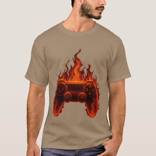 燃えるゲームコントローラー ゲーマー コンソールゲーム好き Tシャツ (正面)