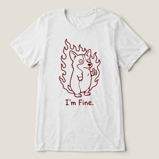 燃えるコーギー 笑える犬のイラスト トライブレンドTシャツ (デザイン正面)