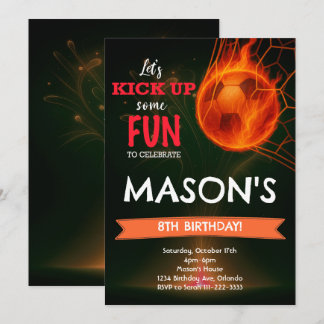 燃えるサッカーボールの誕生日招待状 招待状