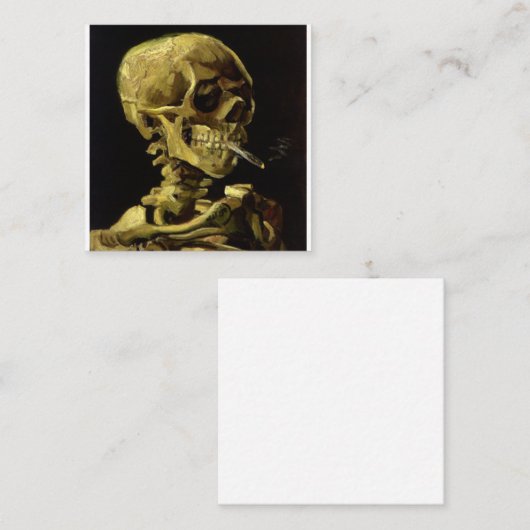 燃えるシガレットビンセント付き骨格のスカル スクエア名刺 (正面/裏面)