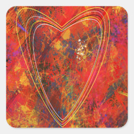 燃えるハートのシール スクエアシール