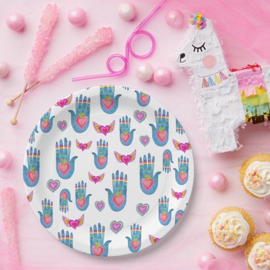 燃えるハート&ハンズウォーターカラーバレンタイン愛 ペーパープレート (パーティー)