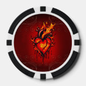 燃えるハート。 ポーカーチップ (正面)