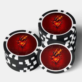 燃えるハート。 ポーカーチップ