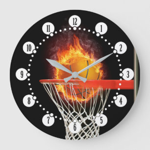 燃えるバスケットボール  スポーツのギフト ラージ壁時計