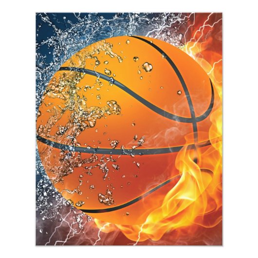 燃えるバスケットボール フォトプリント            (正面)