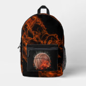 燃えるバスケットボール プリントバックパック (正面)