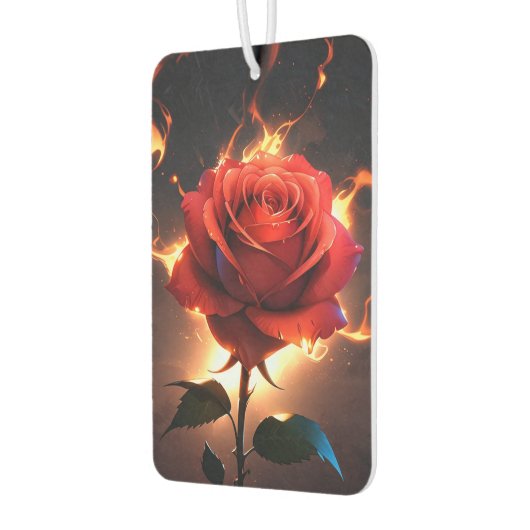 燃えるバラ – 情熱とストリキの破壊 カーエアーフレッシュナー (左)