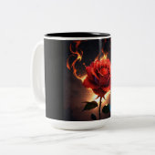 燃えるバラ – 情熱とストリキの破壊 ツートーンマグカップ (正面左)
