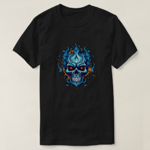 燃えるフューリースカルシャツ – ブルーフレームスカルグラフィ Tシャツ