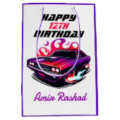 燃えるマッスルカーパープル&レッド/オレンジキャンディ絵を描ー ミディアムペーパーバッグ (正面)