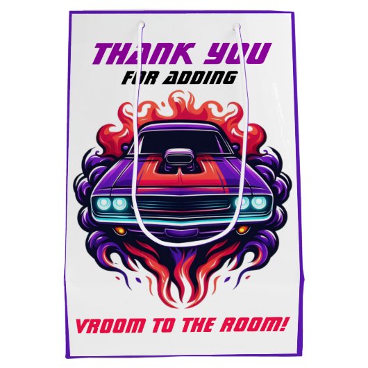 燃えるマッスルカーパープル&レッド/オレンジキャンディ絵を描ー ミディアムペーパーバッグ (裏面)