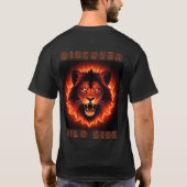 燃えるライオンの顔 輝くたてがみ Tシャツ (裏面)