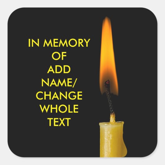 燃えるロウソクとあなたのテキスト スクエアシール (正面)