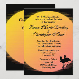 燃える夕日と結婚式のイブニング 招待状