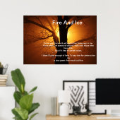 燃える夕日の木のポスターの上の火と氷 ポスター (ホームオフィス)