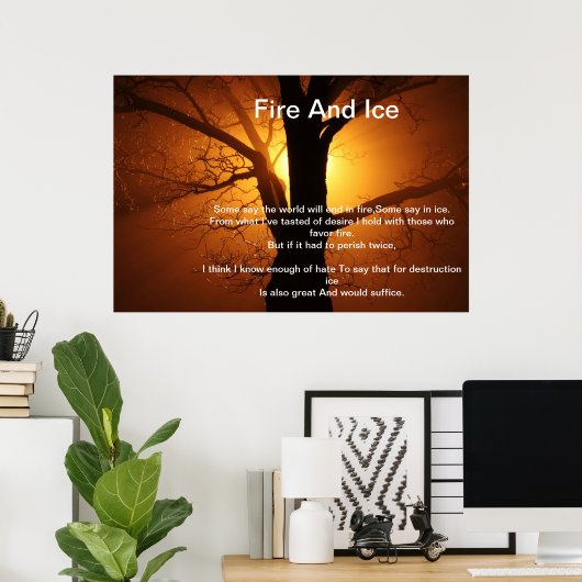 燃える夕日の木のポスターの上の火と氷 ポスター (ホームオフィス)