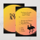 燃える夕日を背景にした結婚式 出欠カード (正面/裏面)