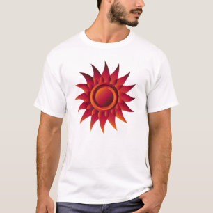 燃える太陽爆発のエンブレム - 赤、オレンジ、黄色の放射 Tシャツ