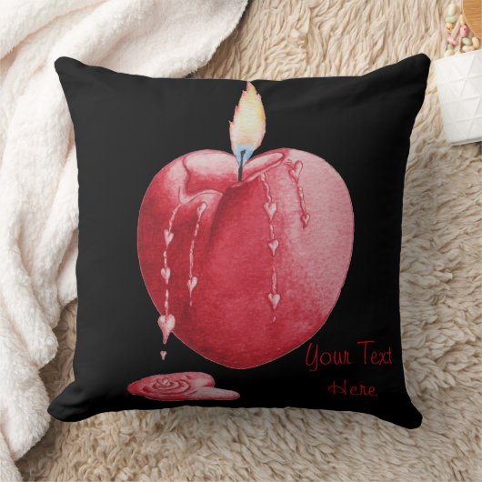 燃える愛の心の赤いロウソクのロマンチック クッション (ブランケット)