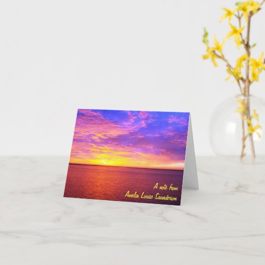 燃える日没の個人的なメッセージカード カード (黄色い花)