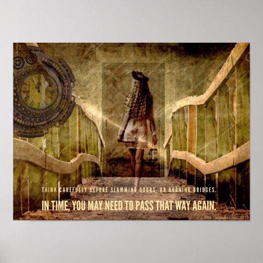 燃える橋をテーマにしたポスターに注意やる気を起こさせるする ポスター (正面)