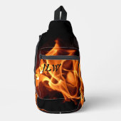 燃える炎の写真の炎ブラック スリングバッグ (正面)