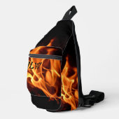 燃える炎の写真の炎ブラック スリングバッグ (右コーナー)