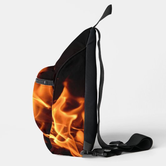 燃える炎の写真の炎ブラック スリングバッグ (右)