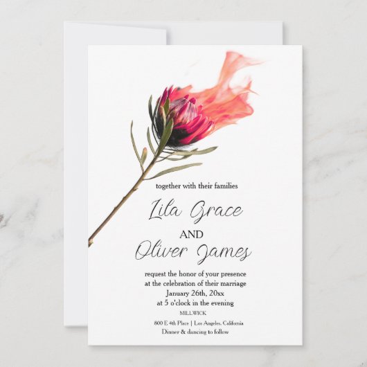  燃える花のエレガントな結婚式招待状 招待状 (正面)