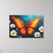 燃える蝶の明るい炎の（昆虫）オオカバマダラ、モナークウイングアート キャンバスプリント (正面)