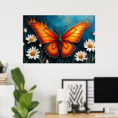 燃える蝶の明るい炎の（昆虫）オオカバマダラ、モナークウイングアート ポスター (ホームオフィス)