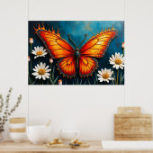 燃える蝶の明るい炎の（昆虫）オオカバマダラ、モナークウイングアート ポスター (キッチン)