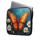 燃える蝶の明るい炎の（昆虫）オオカバマダラ、モナークウイングアート ラップトップスリーブ (正面左)