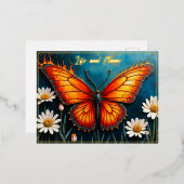 燃える蝶の明るい炎の(昆虫)オオカバマダラ、モナークウイングアート 箔シーズンポストカード (正面/裏面)