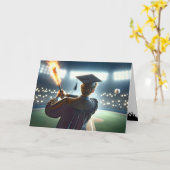 燃える野球こうもりを振る少年 カード (黄色い花)