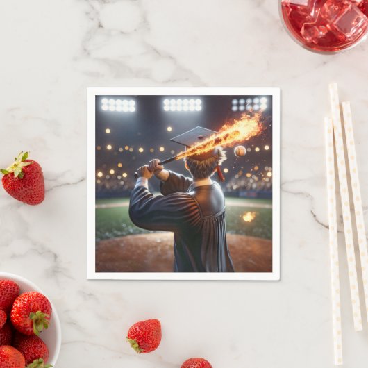 燃える野球こうもりを振る少年 スタンダードカクテルナプキン (インサイチュ)